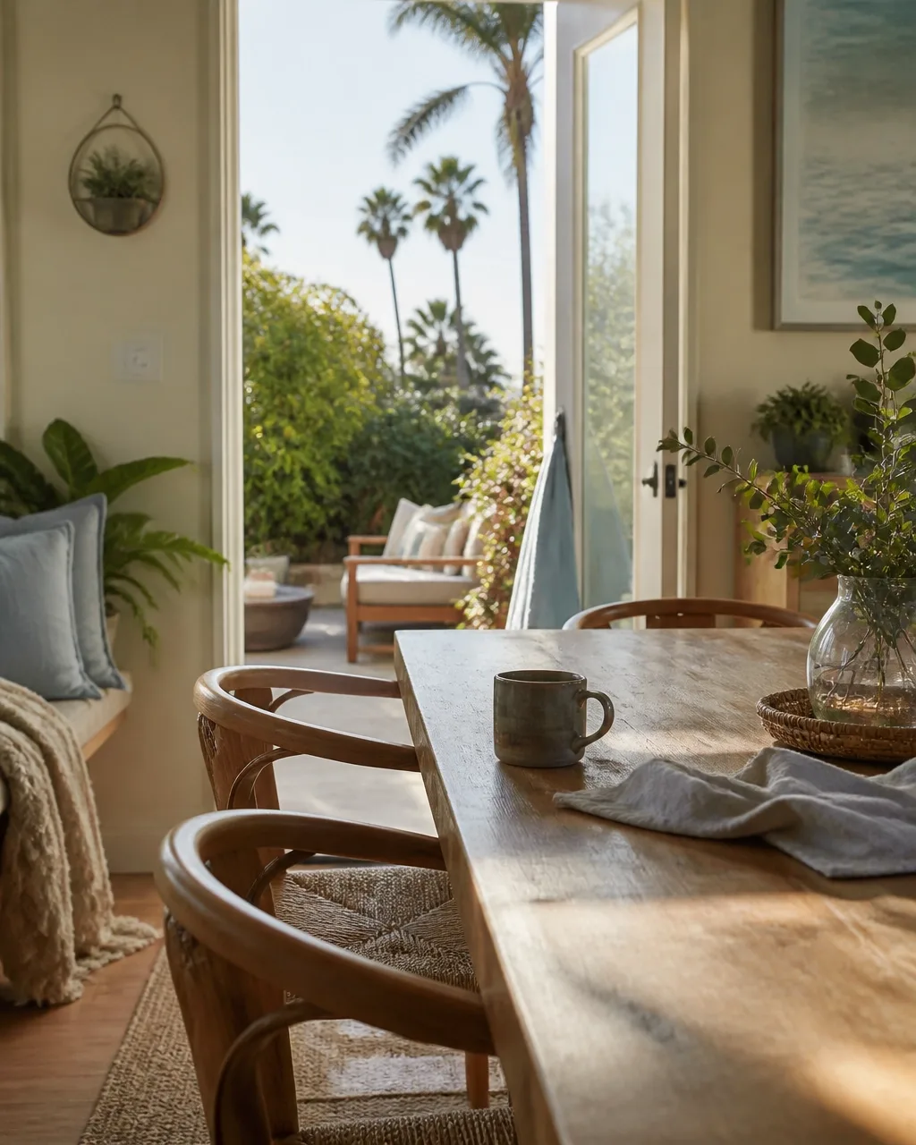 Shared dining space in a bright recovery residence